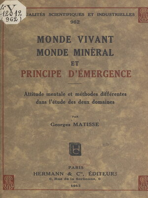 cover image of Monde vivant, monde minéral et principe d'émergence